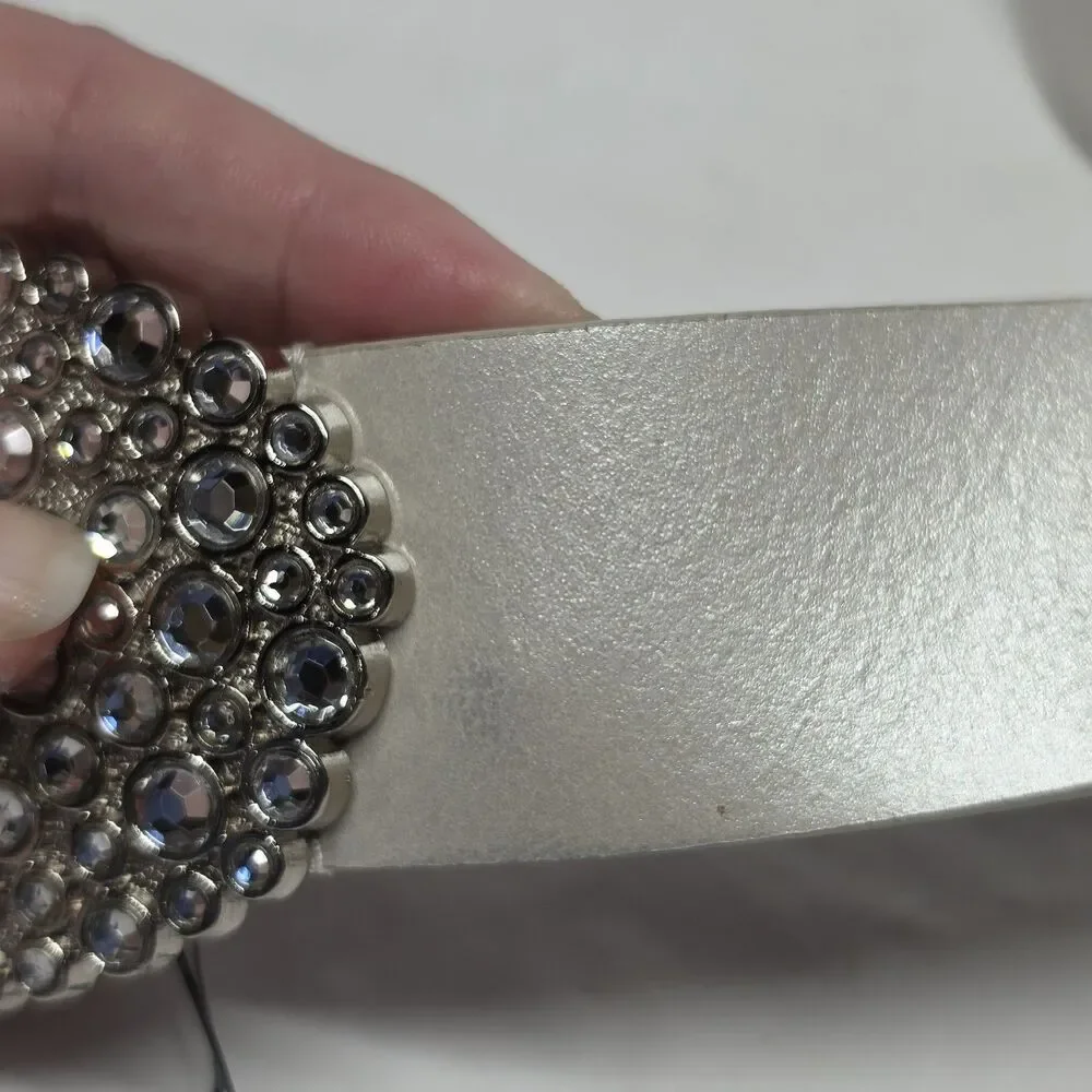 Chicos Pearl Leather Rhinestones Massive Buckle Women's Belt M Statement Boho